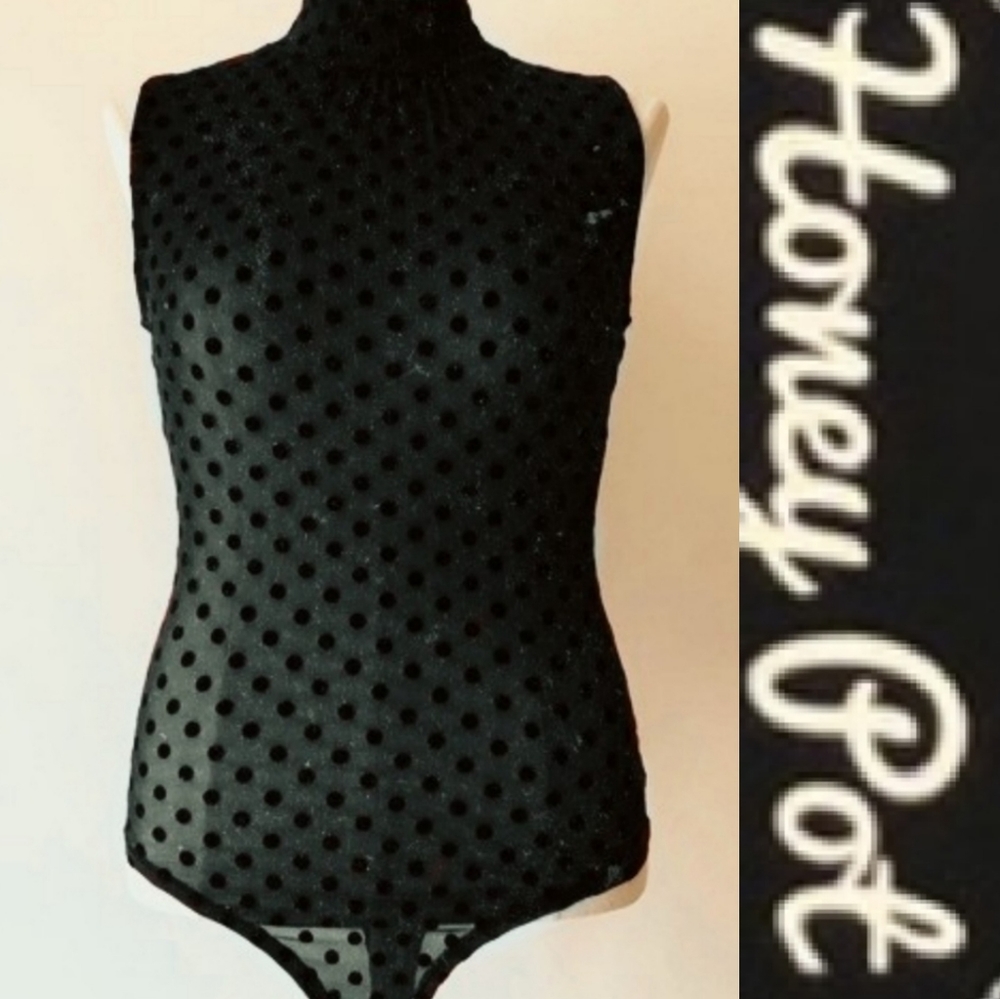 Black mesh polka dot body suit